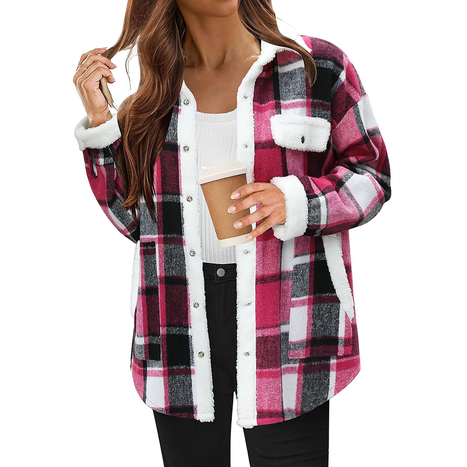 Womens Plaid Casual Long Sleeve Button Down  Fall Winter Coats（Buy 2 10% off）
