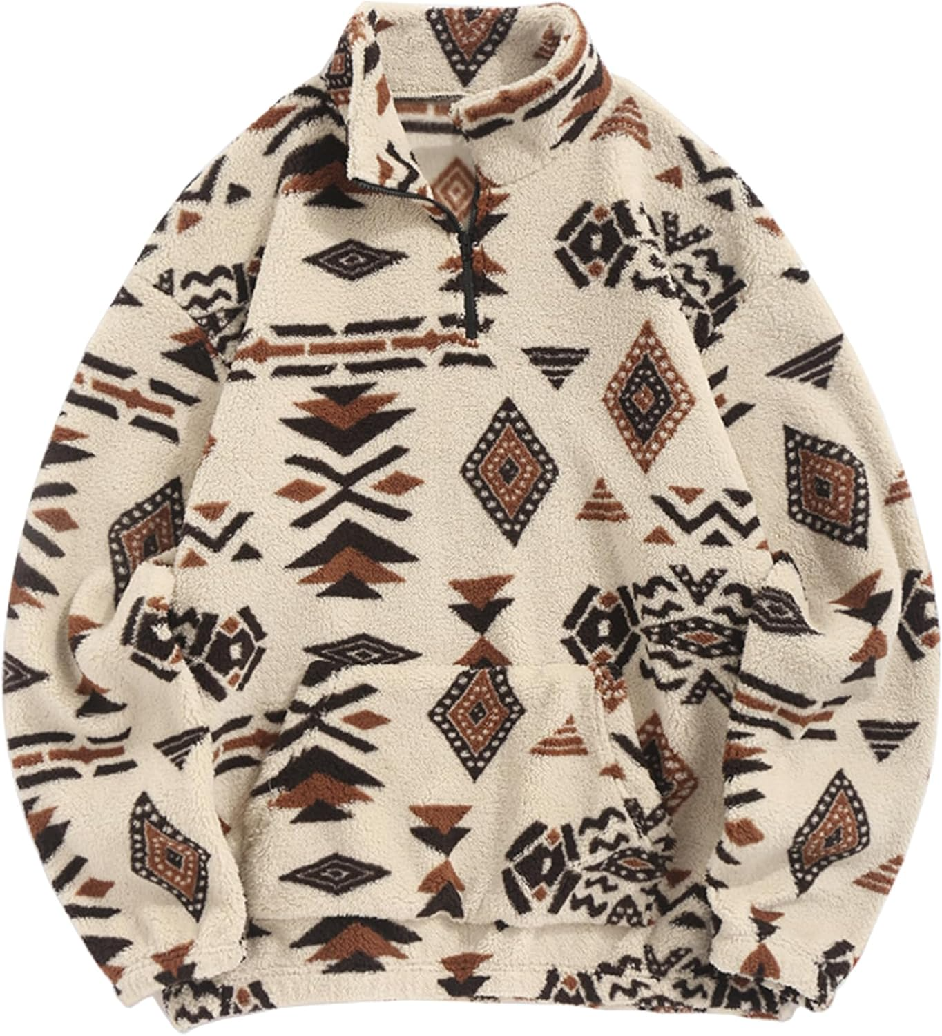 Women's Geometric Print Half Zip Sherpa Pullover Sweatshirt
