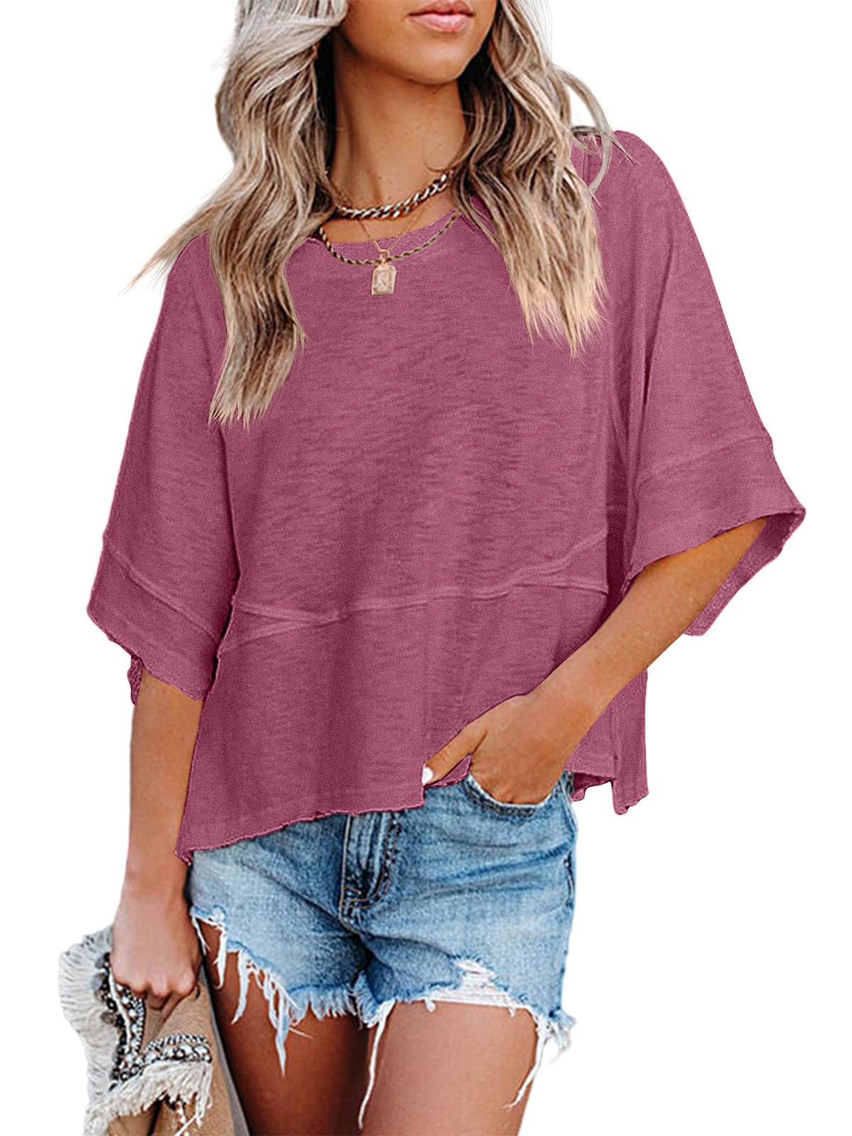 2025 New Women's Summer Casual Crewneck Batwing Half Sleeve Tee(BUY 3 FREE SHIPPING!!!)