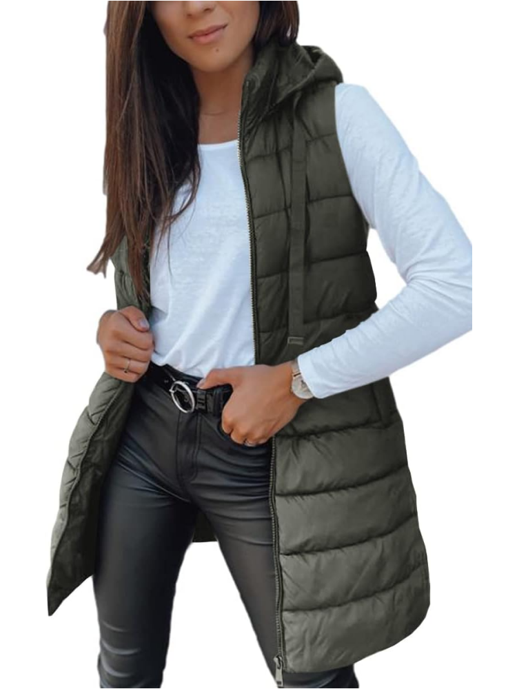 Women's Vest Sleeveless Jacket Stand Collar with Full Zipper Pockets
