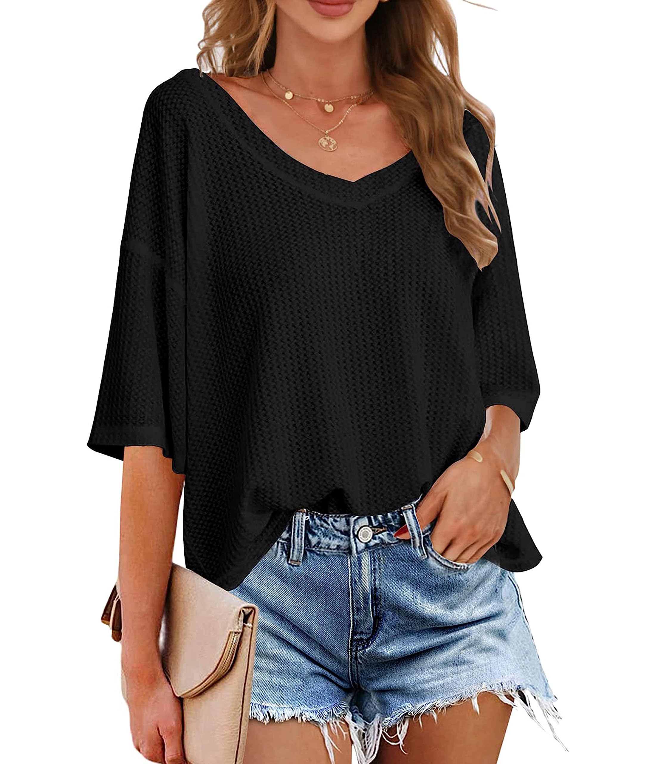 Women's V Neck Batwing Half Sleeve Shirts