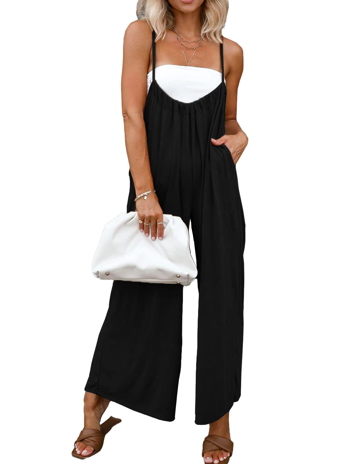 2024 Summer New Women's Adjustable Spaghetti Straps Wide Leg Baggy Overalls(40% OFF!!!)