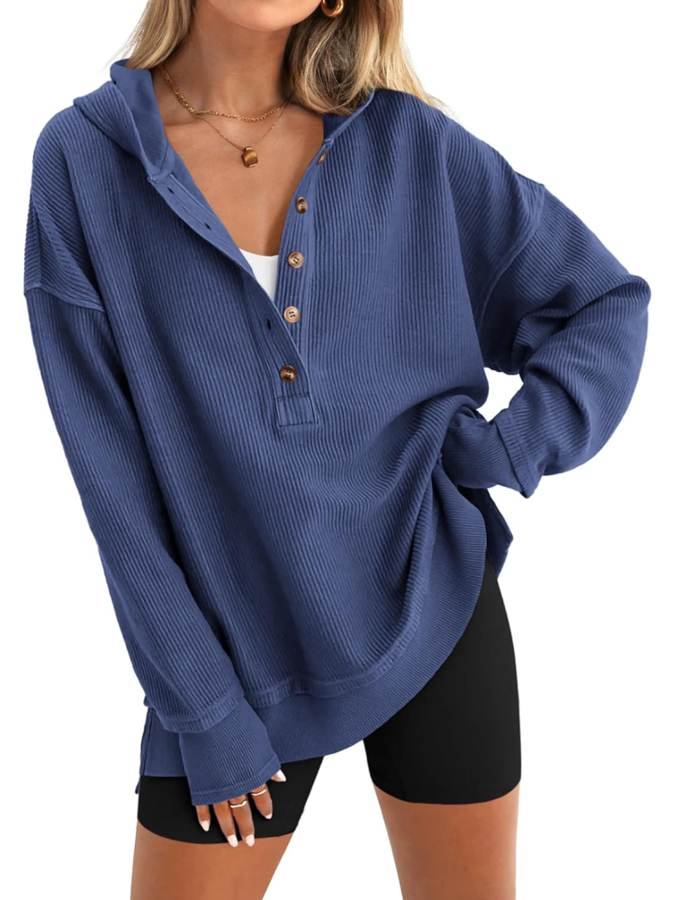 Womens Oversized Hoodie Button Down Sweatshirt
