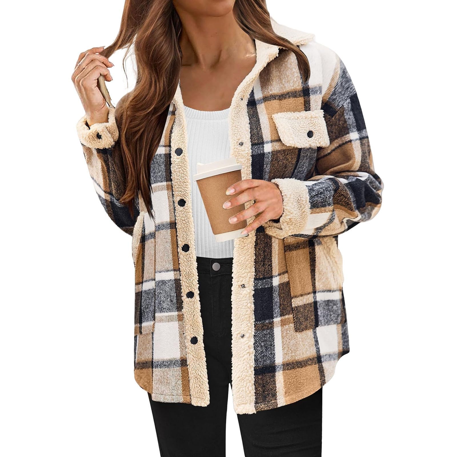 Womens Plaid Casual Long Sleeve Button Down  Fall Winter Coats（Buy 2 10% off）