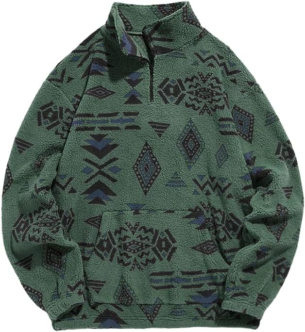 Women's Geometric Print Half Zip Sherpa Pullover Sweatshirt