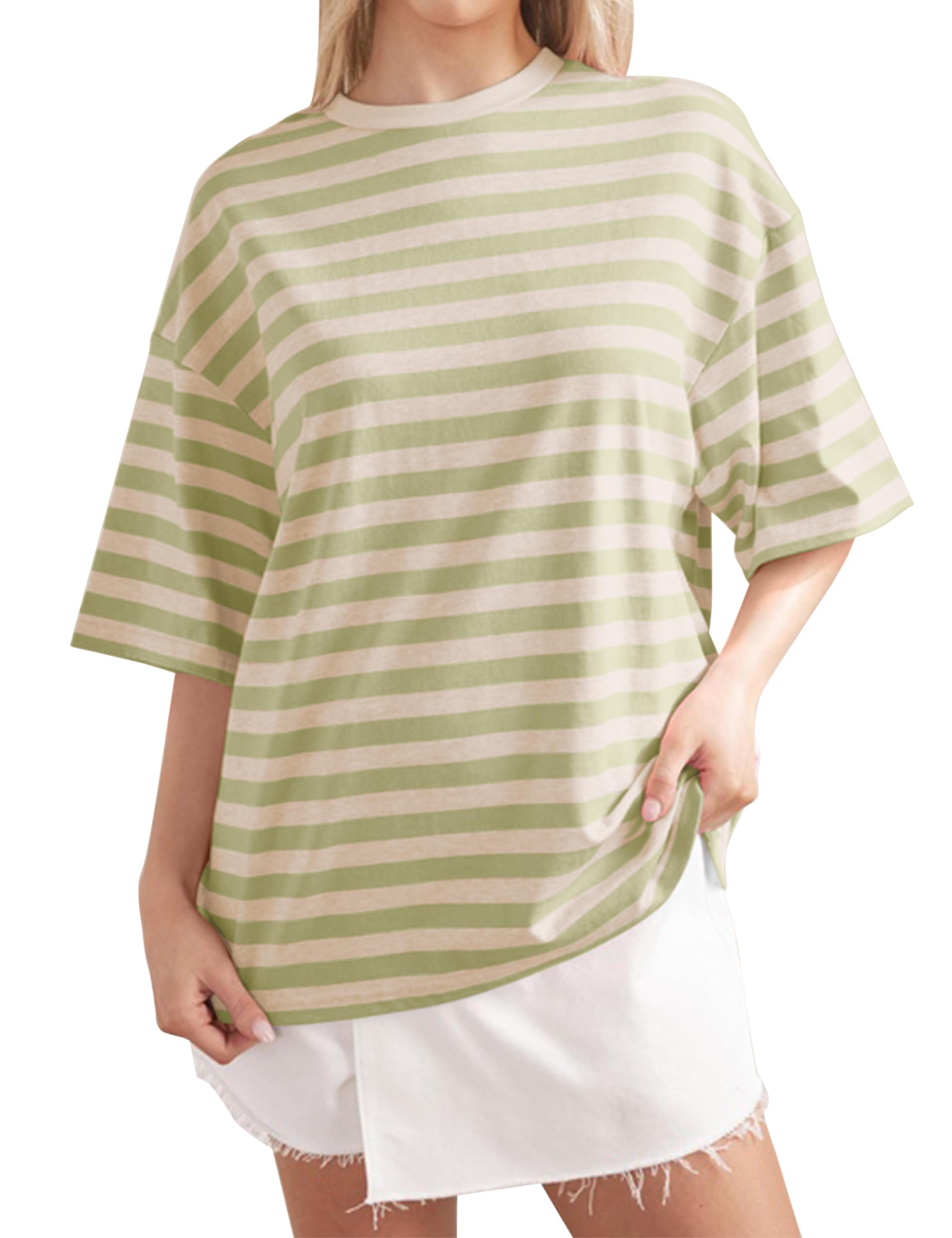Women Oversized Striped Short Sleeve T-Shirts