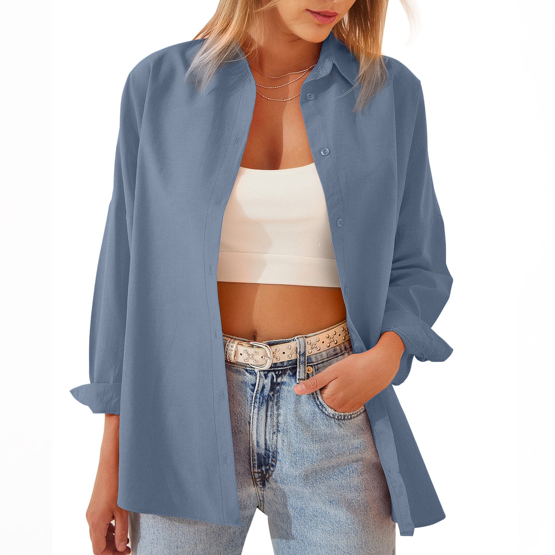 Women's Loose Casual Long Sleeve Shirt Cardigan