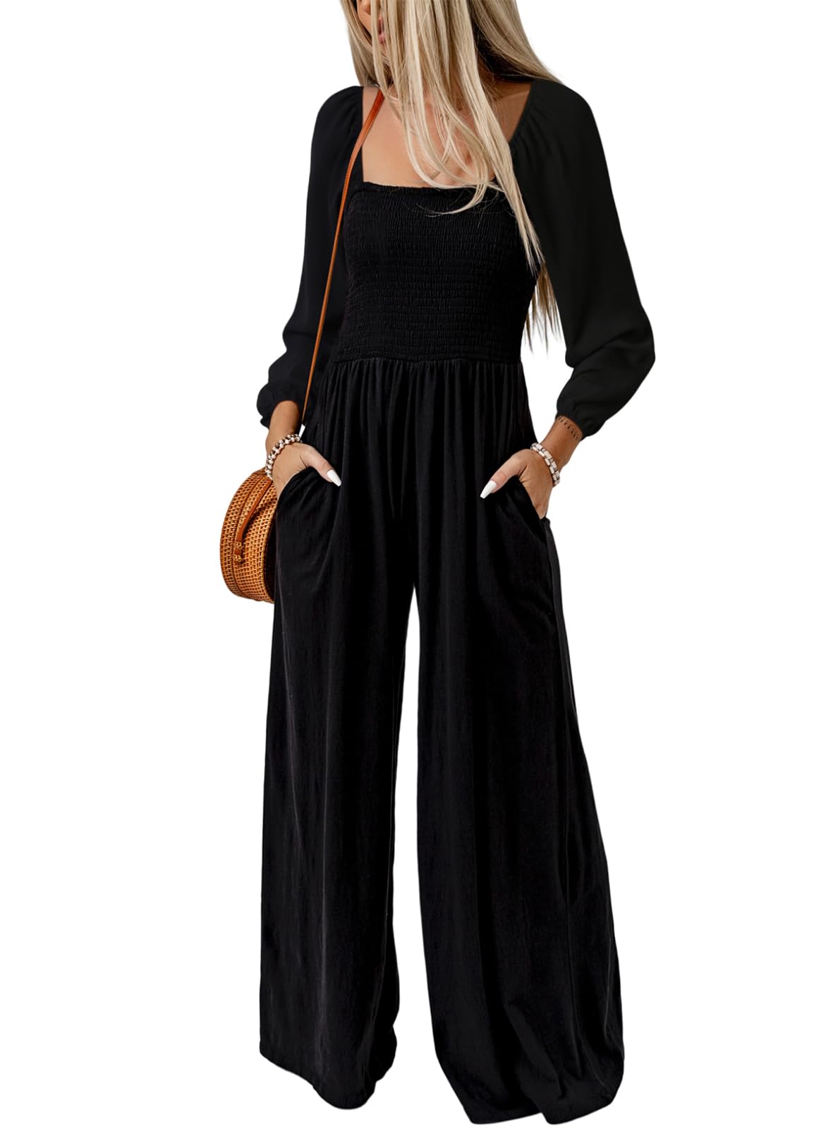 Women's Casual Long Sleeve Loose Wide Leg Jumpsuits Rompers With Pockets(Buy 2 Free Shipping)