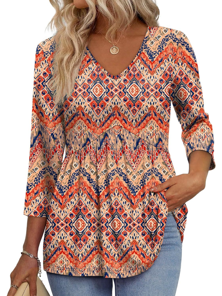 Women's V-Neck 3/4 Sleeve Babydoll Tunic Tops (BUY 2 FREE SHIPPING)