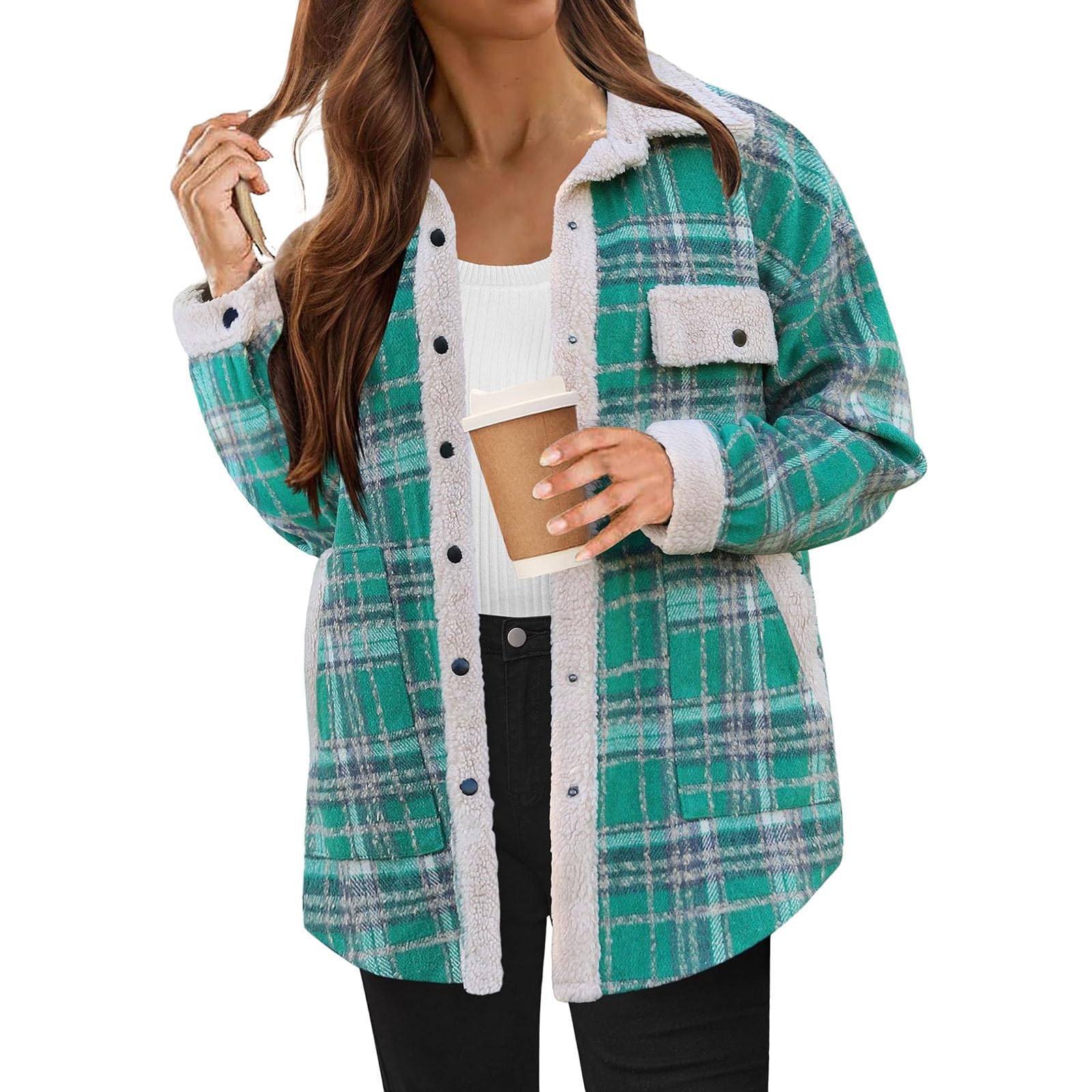 Womens Plaid Casual Long Sleeve Button Down  Fall Winter Coats（Buy 2 10% off）