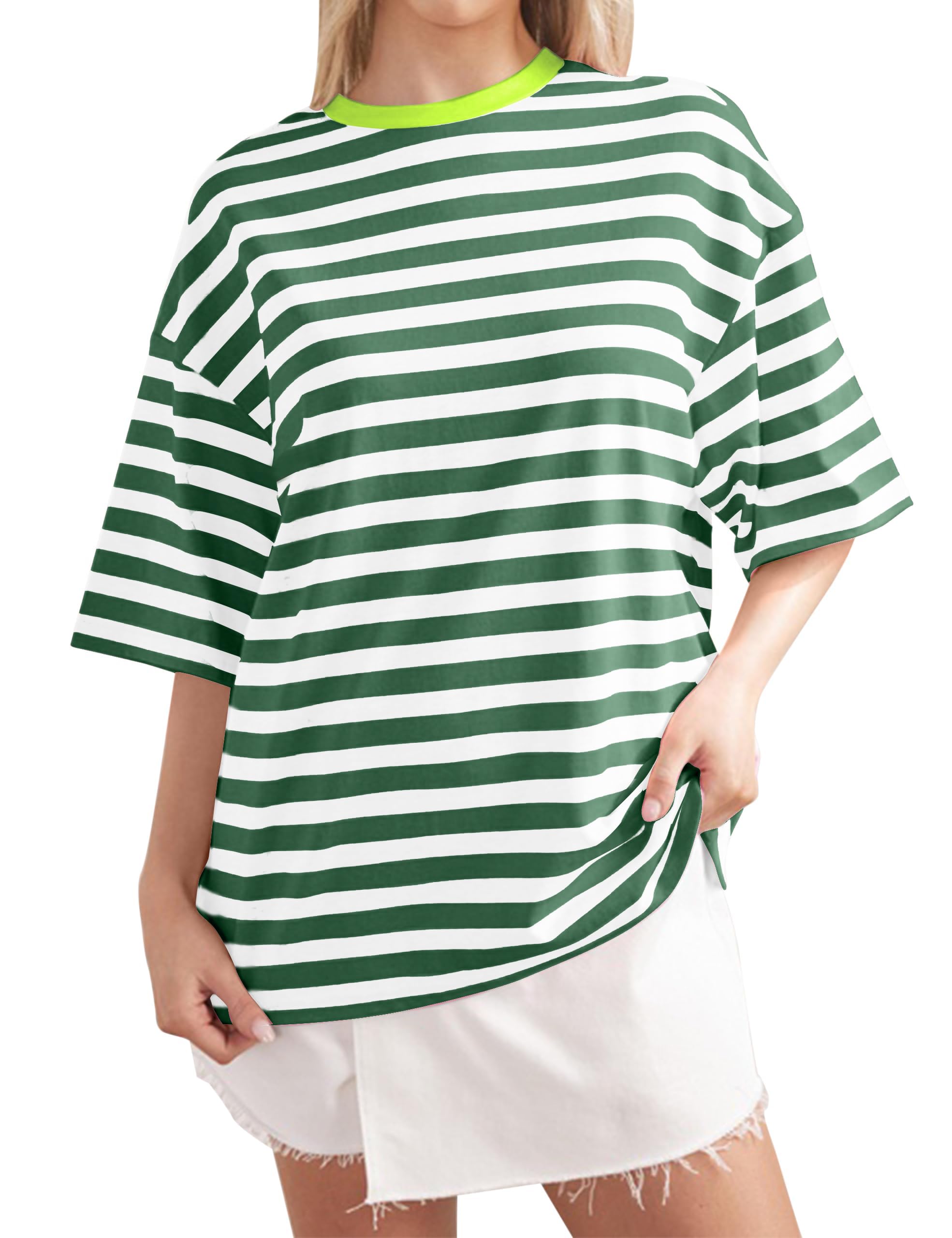 Women Oversized Striped Short Sleeve T-Shirts