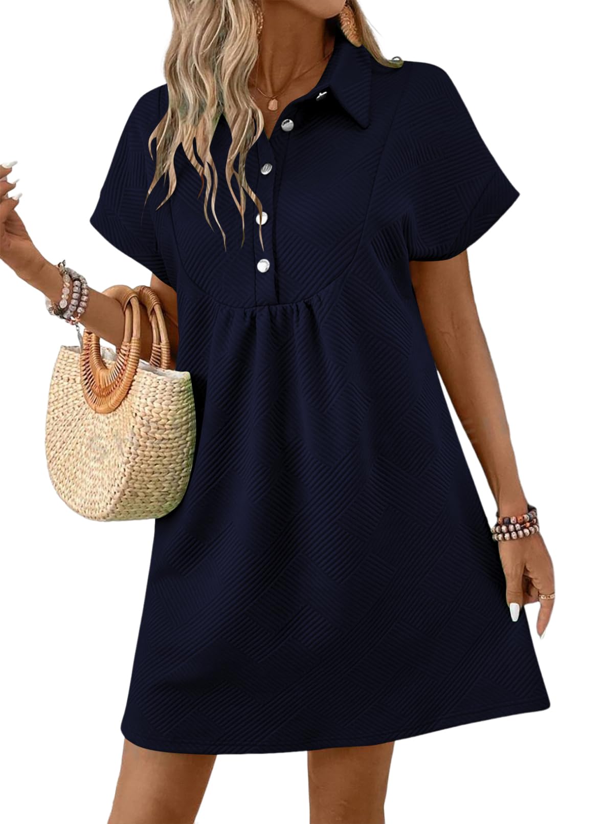 2025 New Women's Lapel Collared Batwing Short Sleeve Mini Dress(buy 2 free shipping)