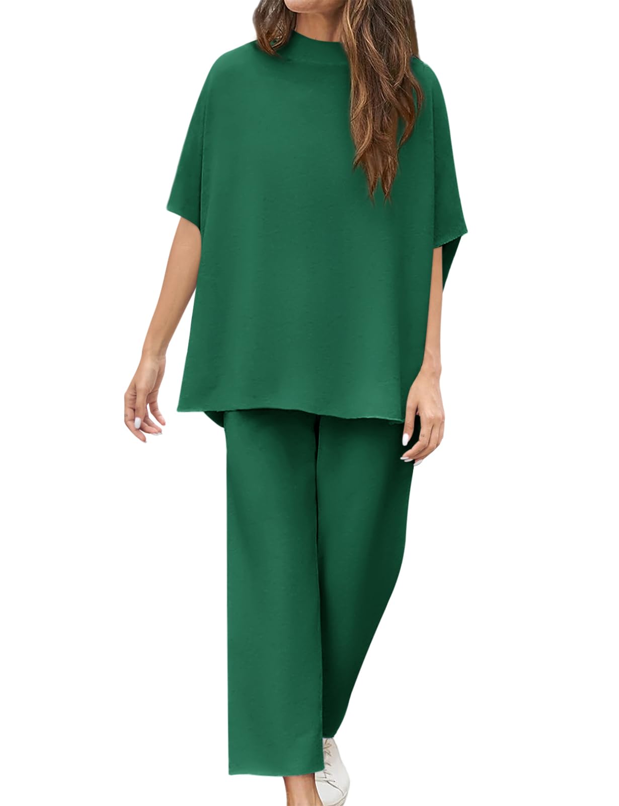 2024 New Women's 3/4 Batwing Sleeve Capelet Wide Leg Pants Set(Buy 2 10% OFF)