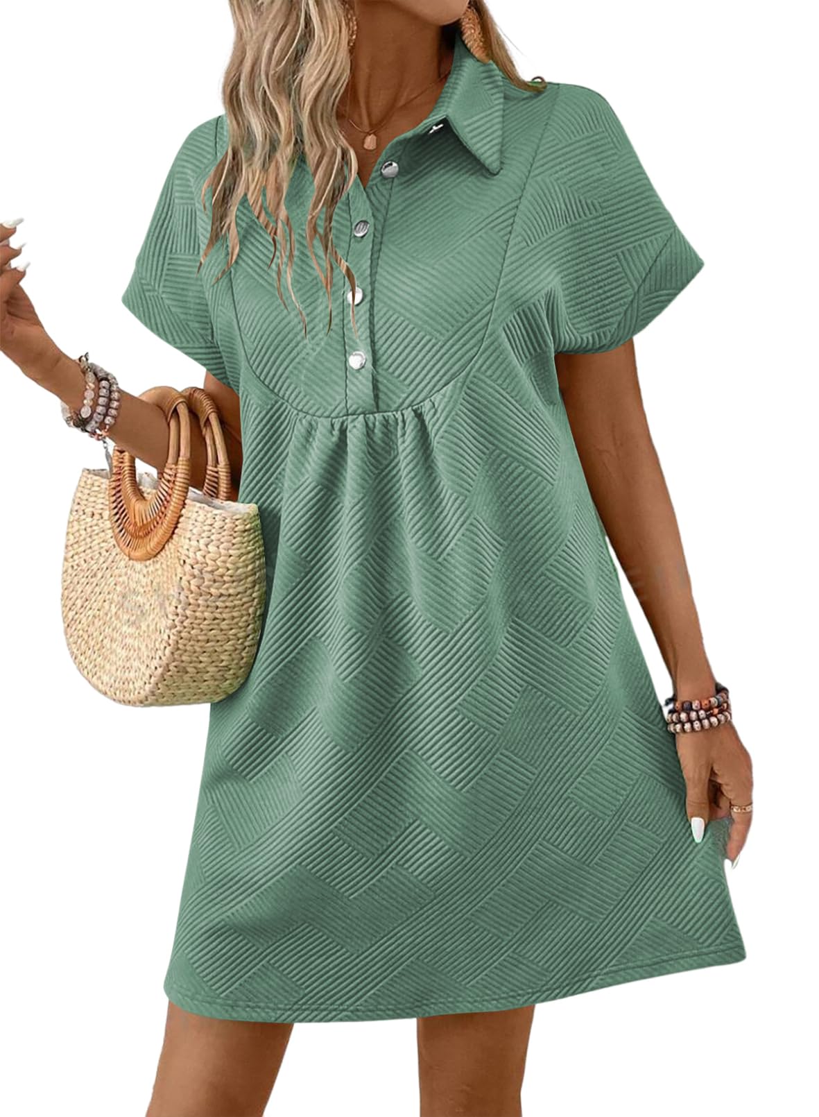 2025 New Women's Lapel Collared Batwing Short Sleeve Mini Dress(buy 2 free shipping)