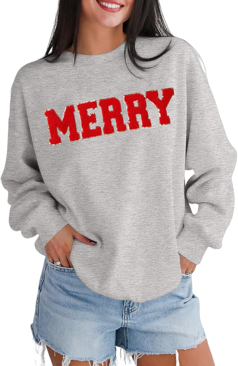 Merry Christmas Glitter Patch Oversized Sweatshirt (BUY 2 FREE SHIPPING)