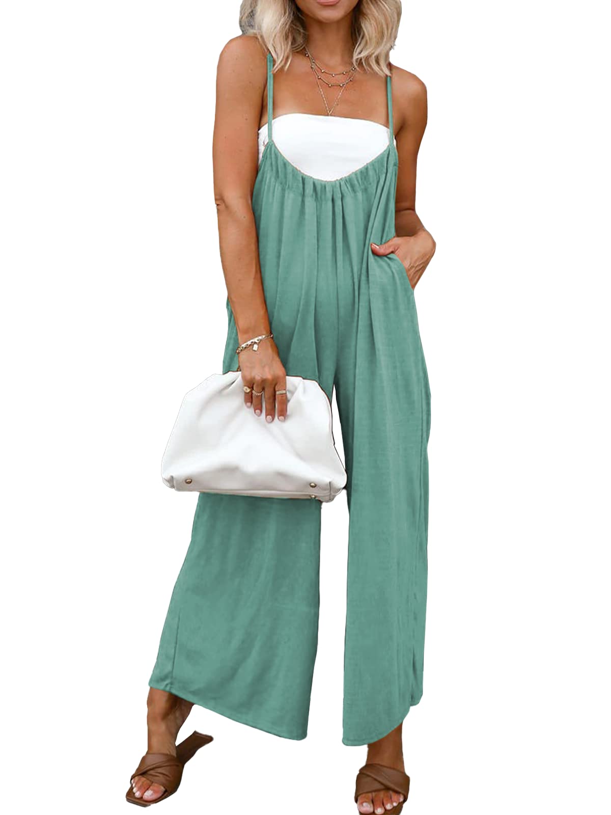 2024 Summer New Women's Adjustable Spaghetti Straps Wide Leg Baggy Overalls(40% OFF!!!)