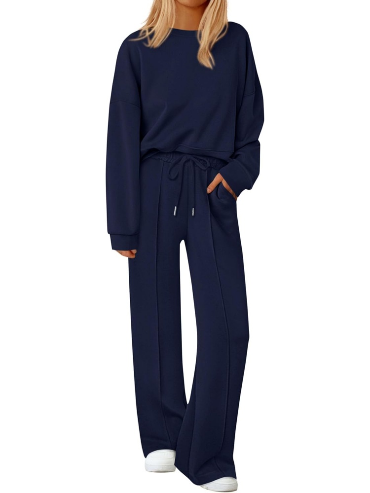 Womens Trendy Long Sleeve Sweatshirt Wide Leg Pants Loungewear Set