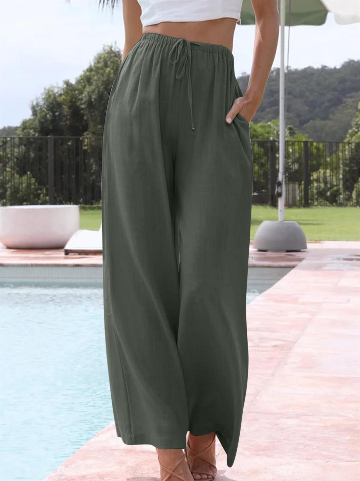 🔥Women's Cotton Linen Drawstring Elastic Waist Casual Wide Leg Pants(Buy 2 Free Shipping)-hivebabe.com