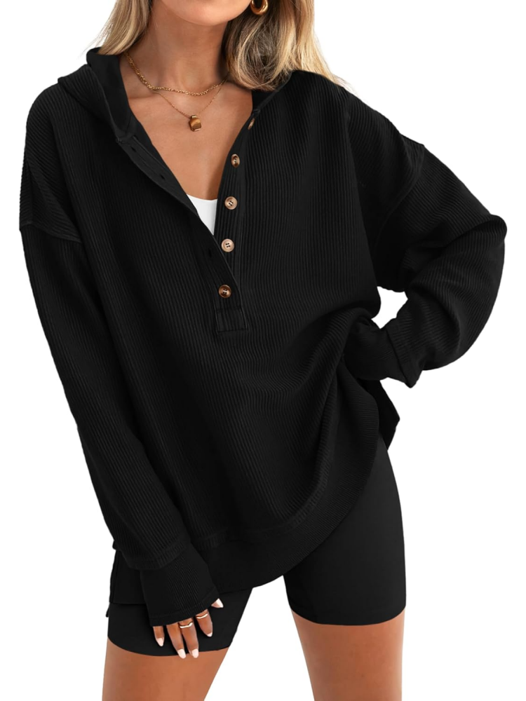 Womens Oversized Hoodie Button Down Sweatshirt