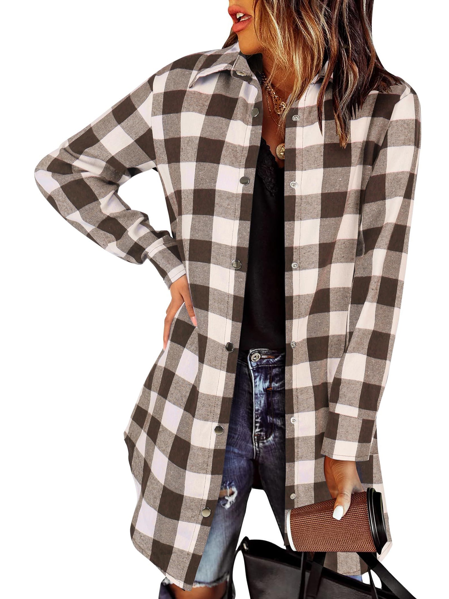 Women's Flannel Long Sleeve Plaid Button Down Shirts