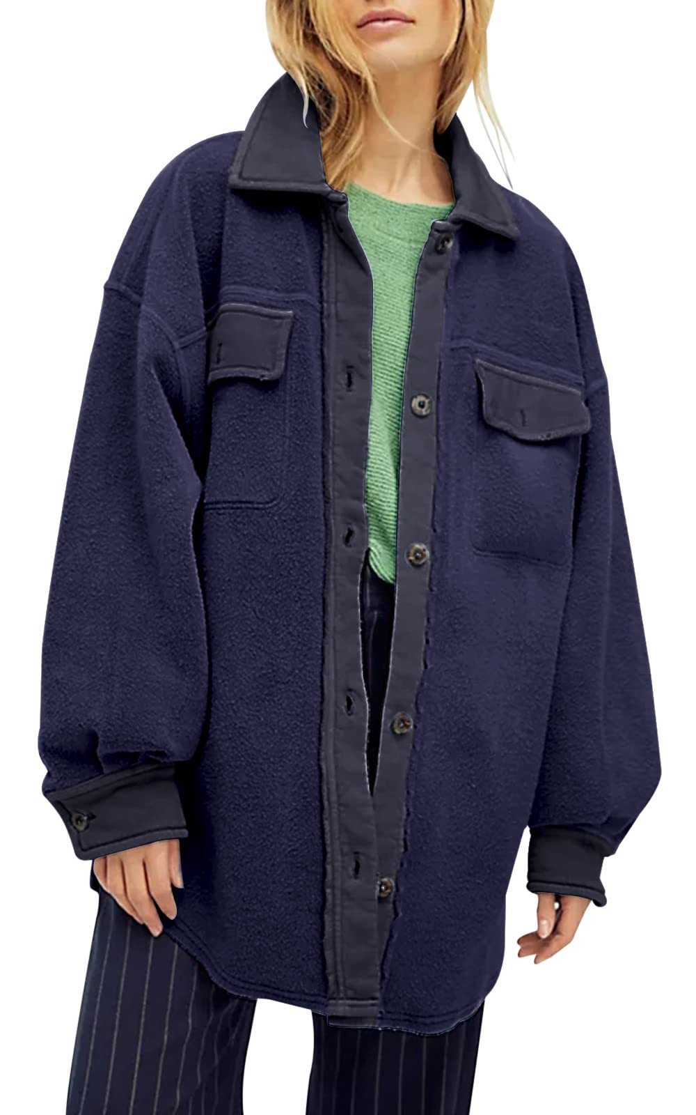 HOT SALE Women's Oversized Fleece Long Sleeve Button Down Shirt Jacket