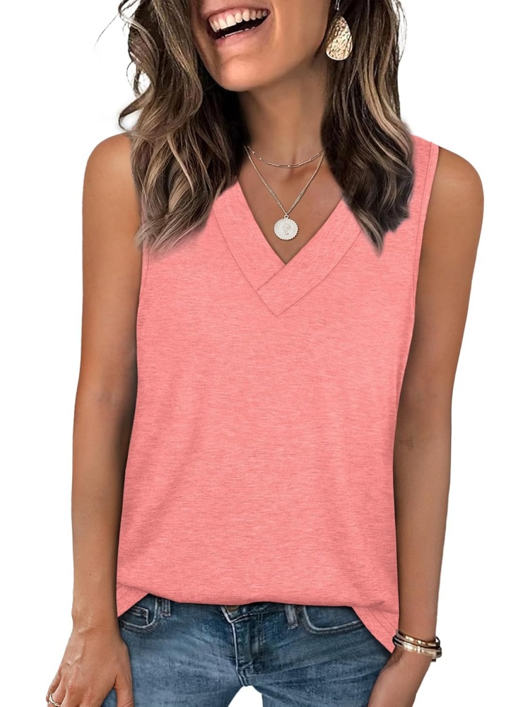 Womens Summer V Neck Sleeveless Basic Tee