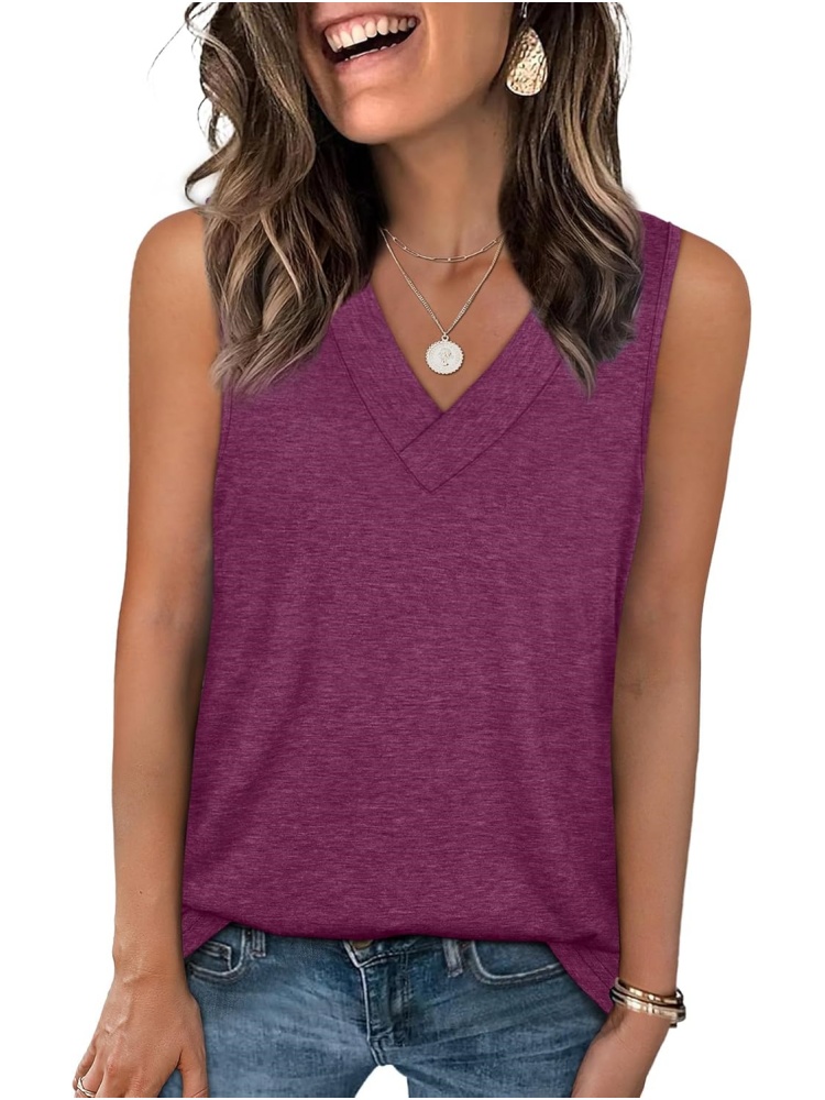 Womens Summer V Neck Sleeveless Basic Tee