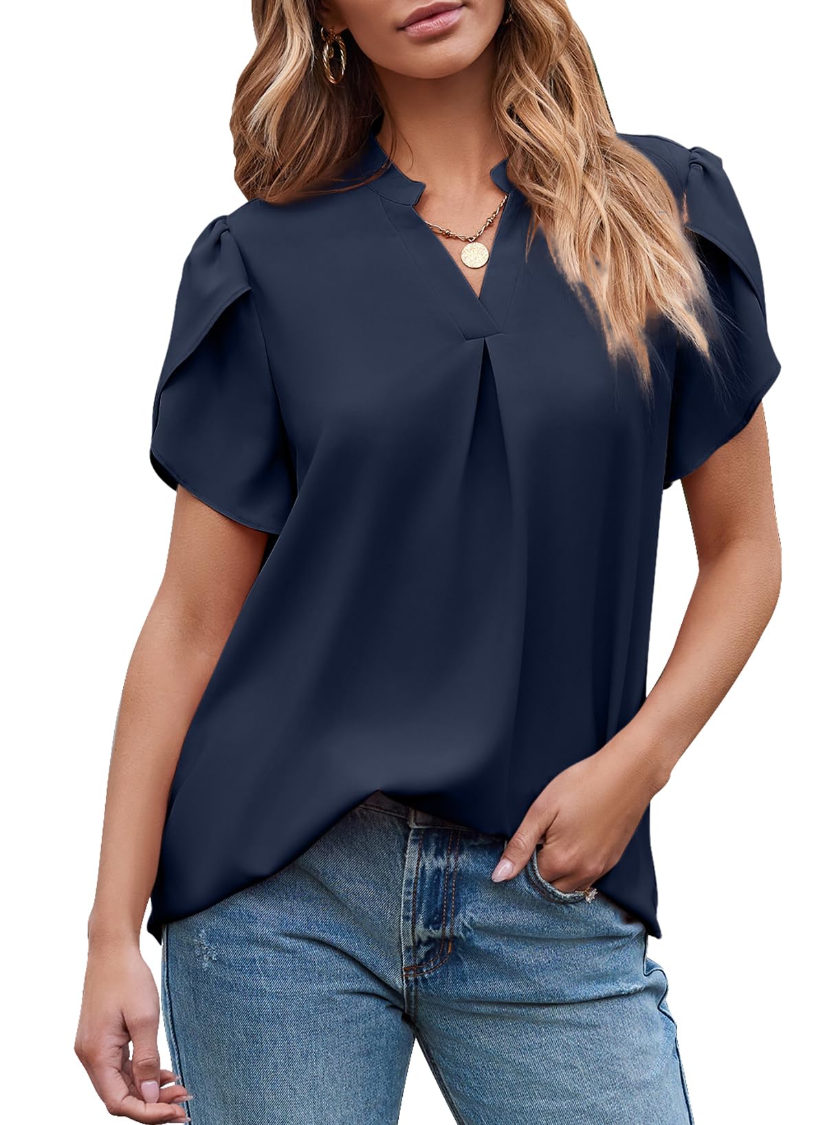 Women's Dressy Casual V Neck Cute Loose Petal Short Sleeve T-Shirts(buy 3 free shipping)