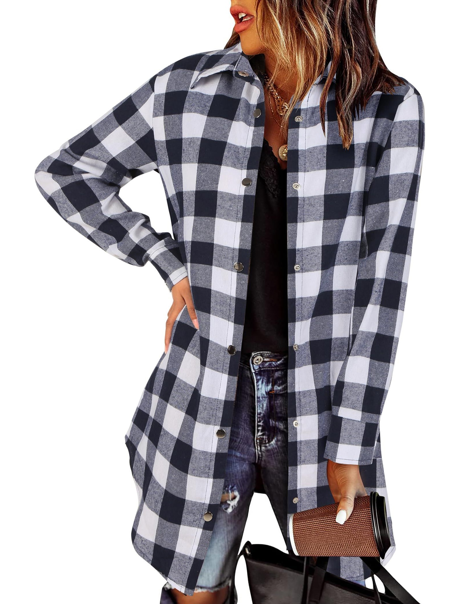 Women's Flannel Long Sleeve Plaid Button Down Shirts