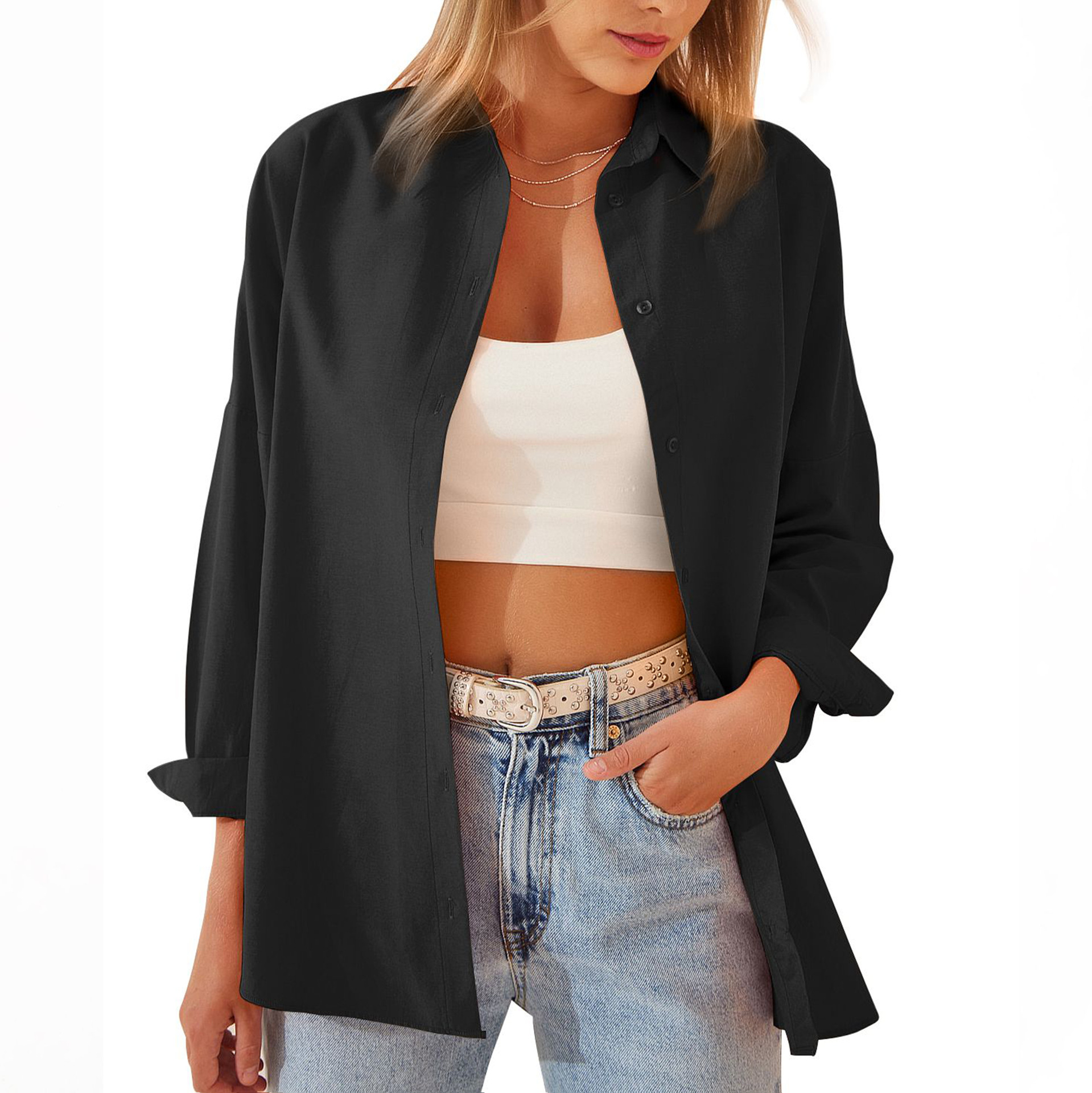 Women's Loose Casual Long Sleeve Shirt Cardigan