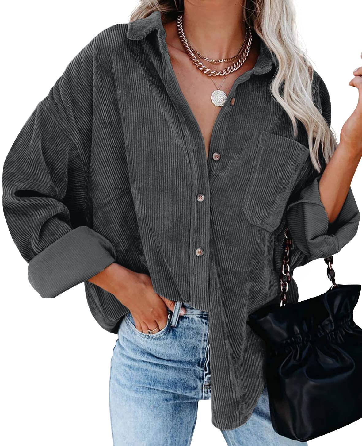 2024 New Autumn Oversized Long Sleeve Corduroy Button Down Shirt(BUY 2 FREE SHIPPING)
