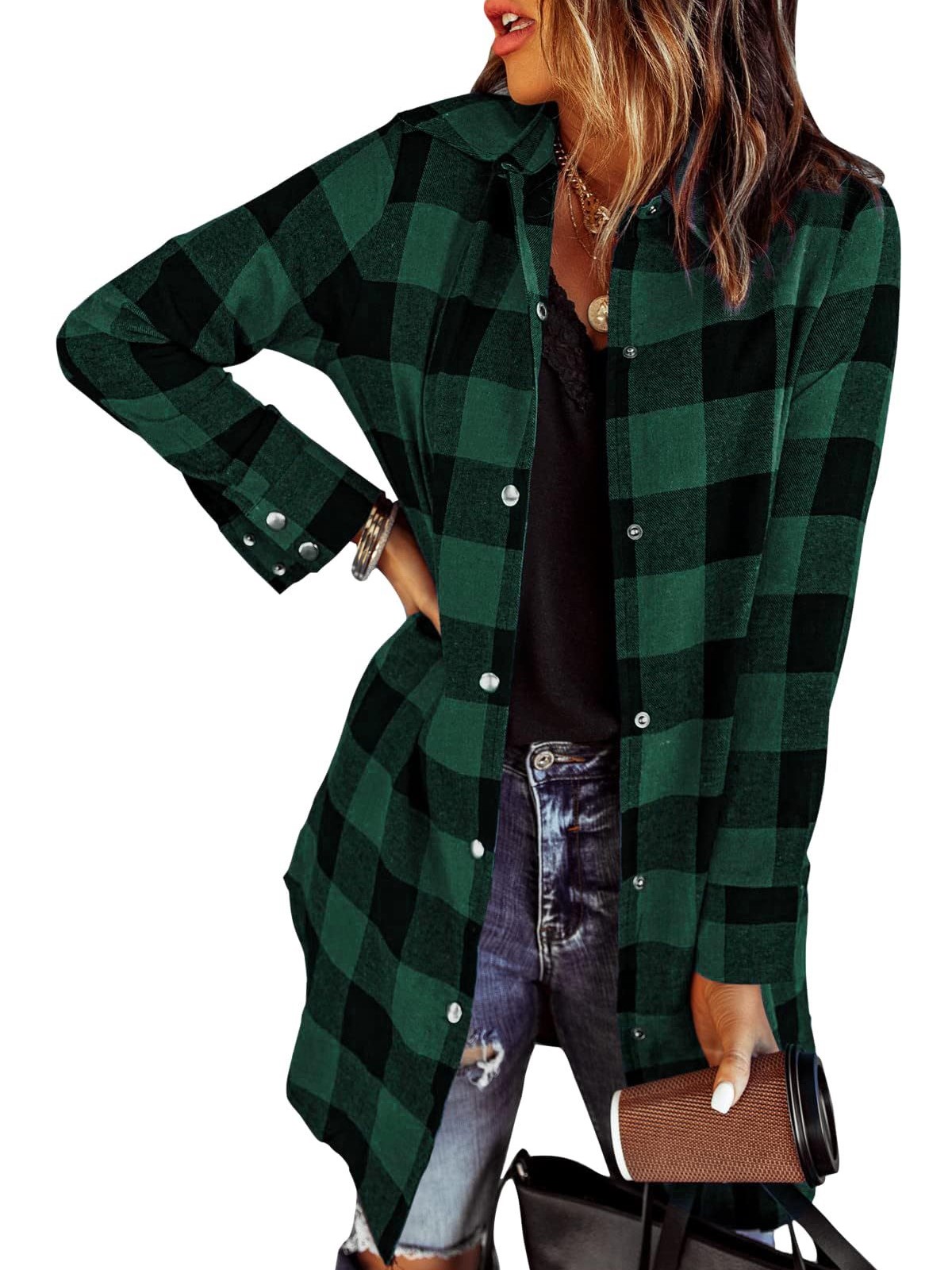 Women's Flannel Long Sleeve Plaid Button Down Shirts