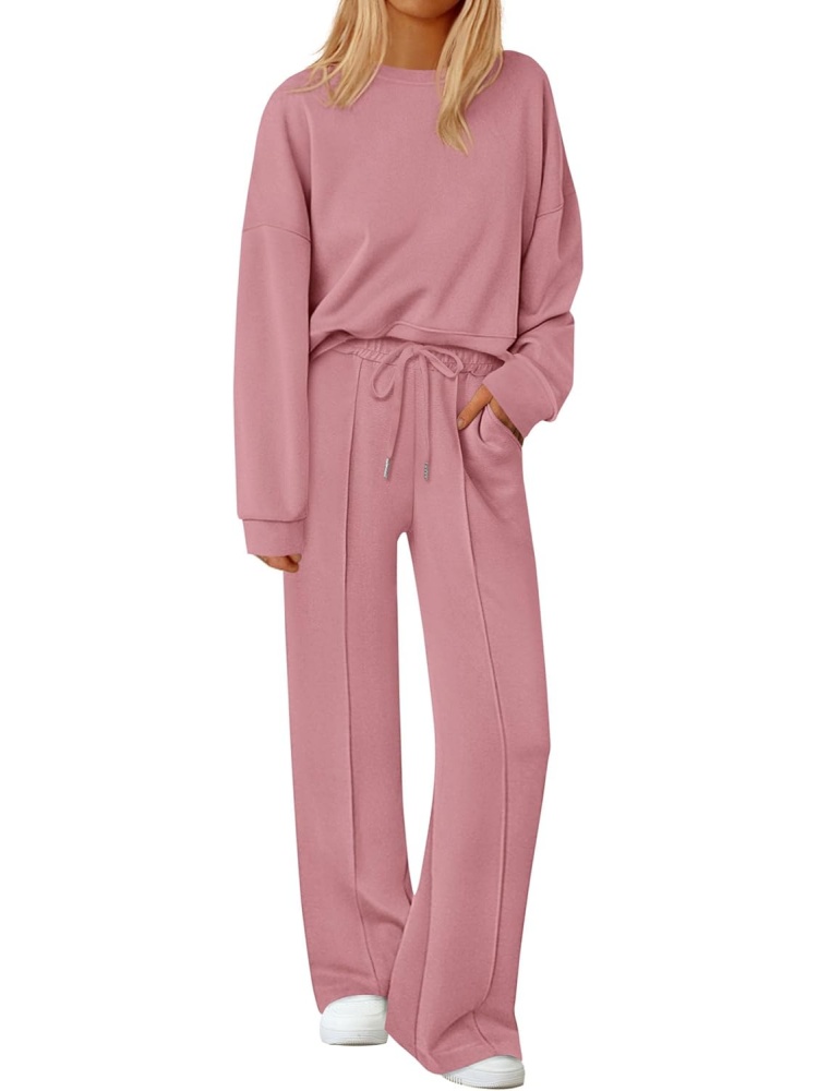 Womens Trendy Long Sleeve Sweatshirt Wide Leg Pants Loungewear Set