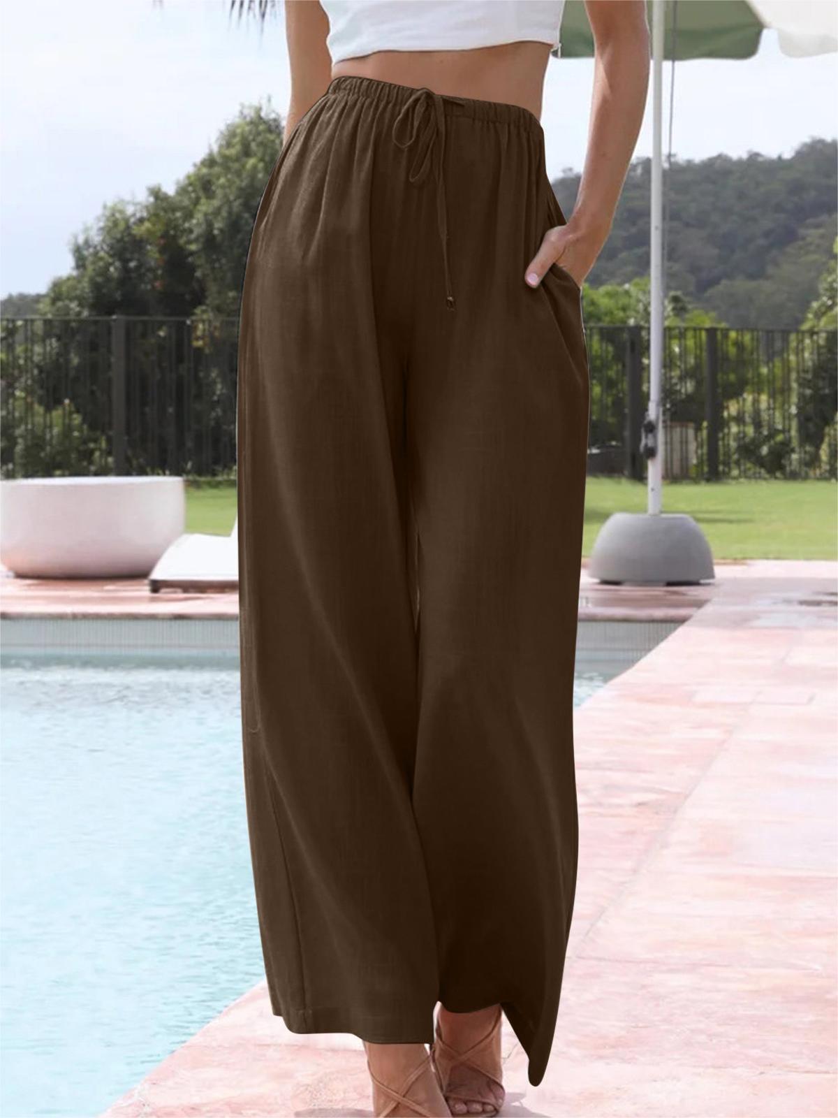 🔥Women's Cotton Linen Drawstring Elastic Waist Casual Wide Leg Pants(Buy 2 Free Shipping)-hivebabe.com