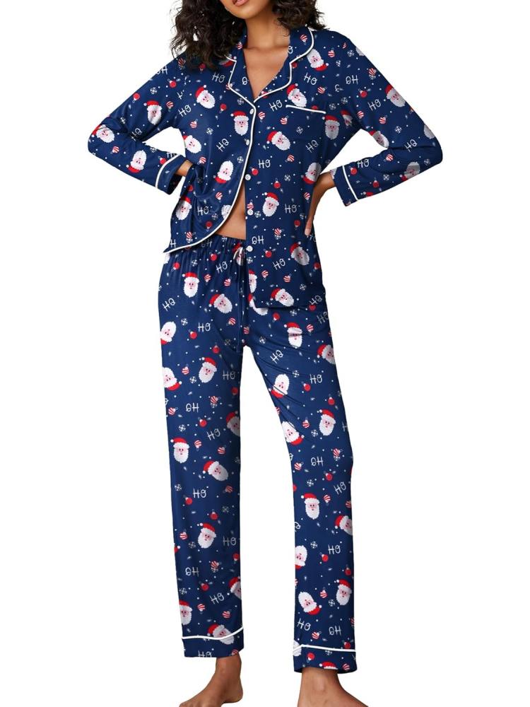 Women's Long-Sleeved Soft Button Christmas Loungewear Set