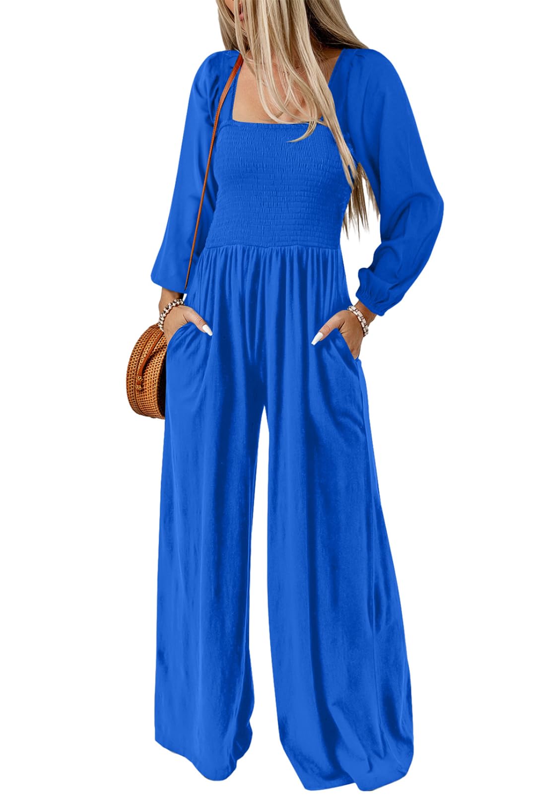 Women's Casual Long Sleeve Loose Wide Leg Jumpsuits Rompers With Pockets(Buy 2 Free Shipping)