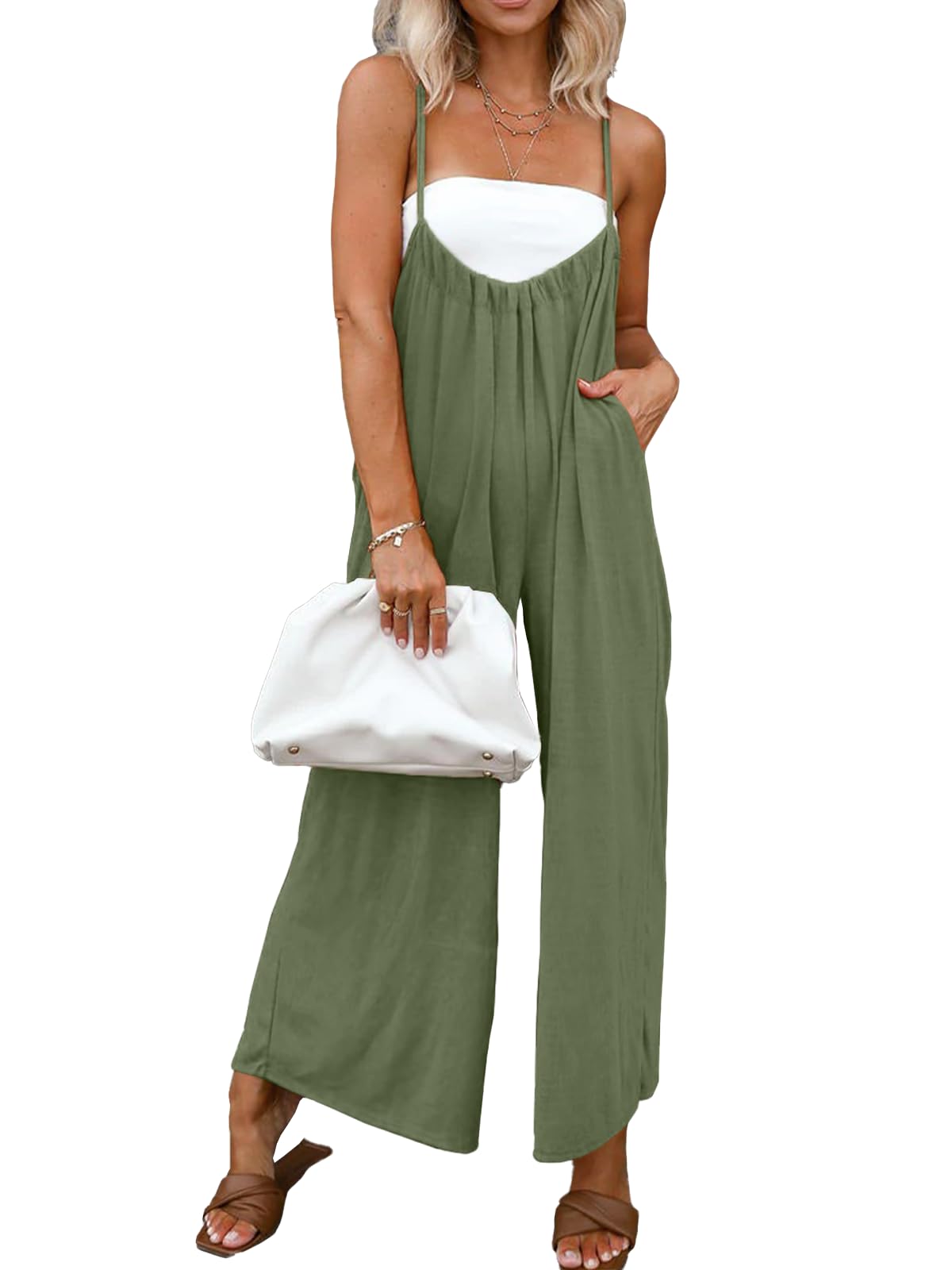 2024 Summer New Women's Adjustable Spaghetti Straps Wide Leg Baggy Overalls(40% OFF!!!)