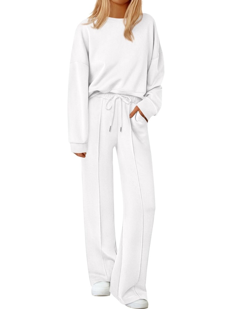 Womens Trendy Long Sleeve Sweatshirt Wide Leg Pants Loungewear Set