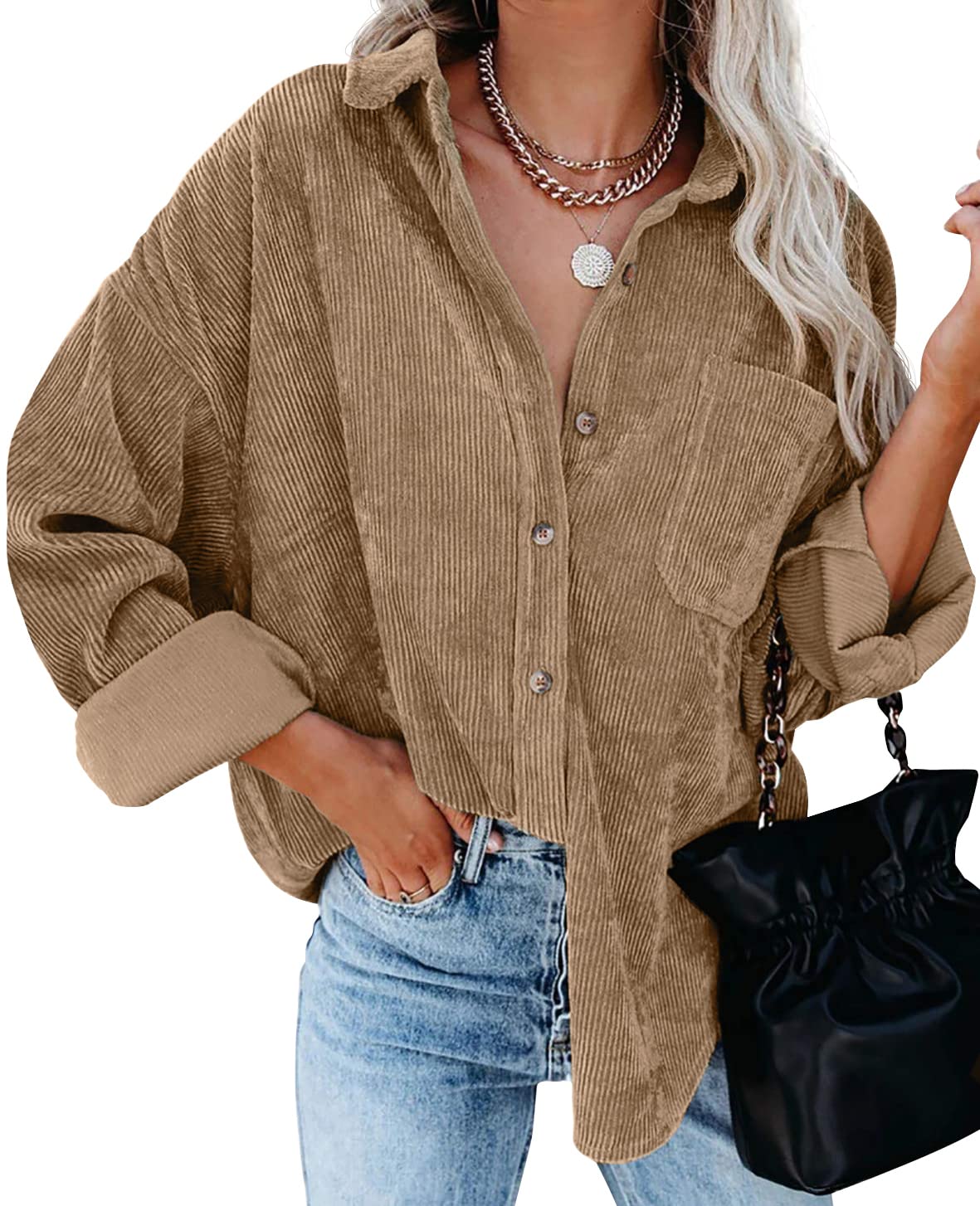 2024 New Autumn Oversized Long Sleeve Corduroy Button Down Shirt(BUY 2 FREE SHIPPING)