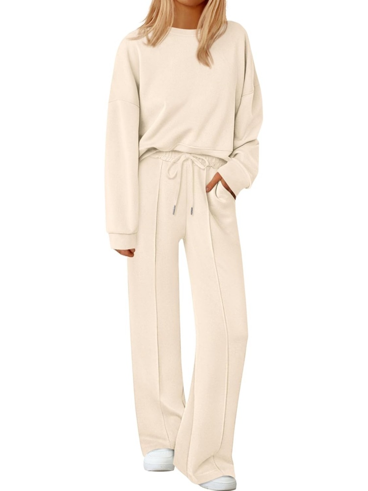 Womens Trendy Long Sleeve Sweatshirt Wide Leg Pants Loungewear Set
