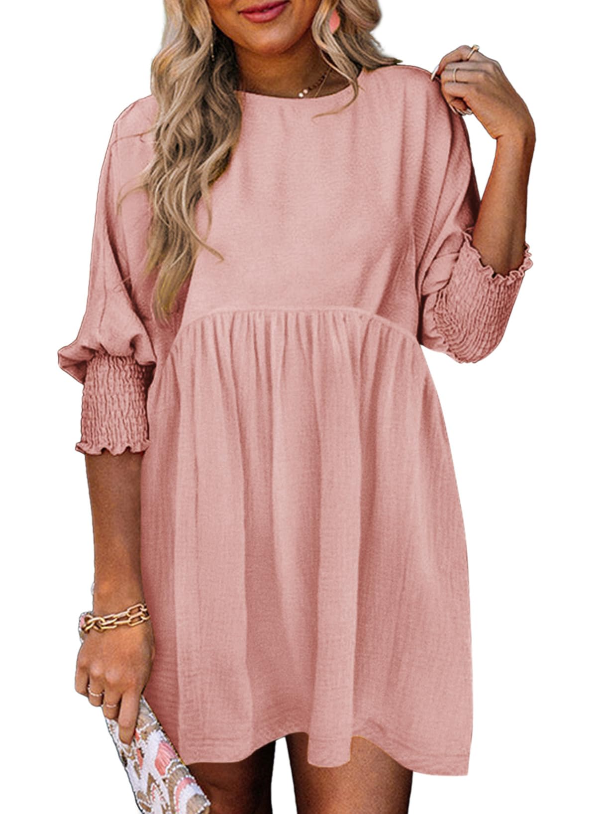 2025 New Women's Casual Short Sleeve Crew Neck Flowy Swing Tunic Dress