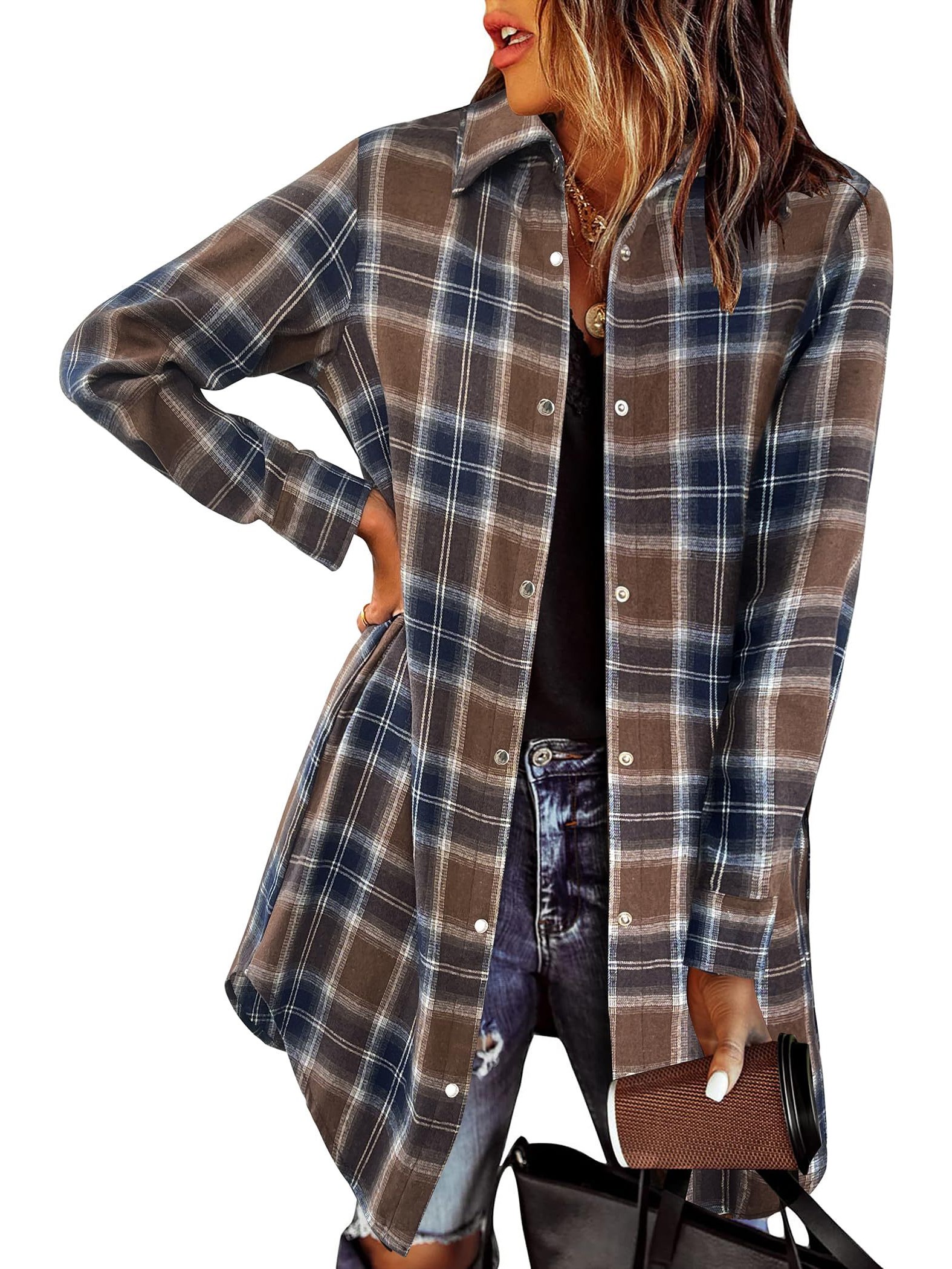 Women's Flannel Long Sleeve Plaid Button Down Shirts