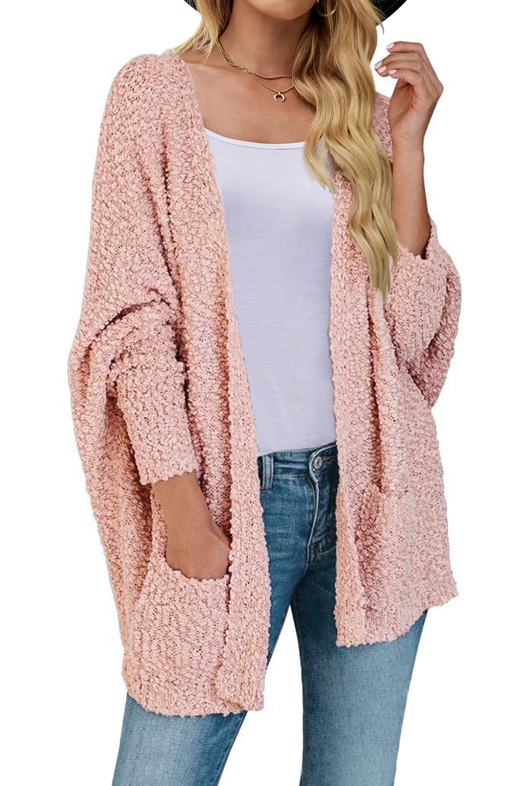 Women's 2024 Fall Winter Popcorn Long Sleeve Open Front Chunky Knit Oversized Cardigan Sweater Coat