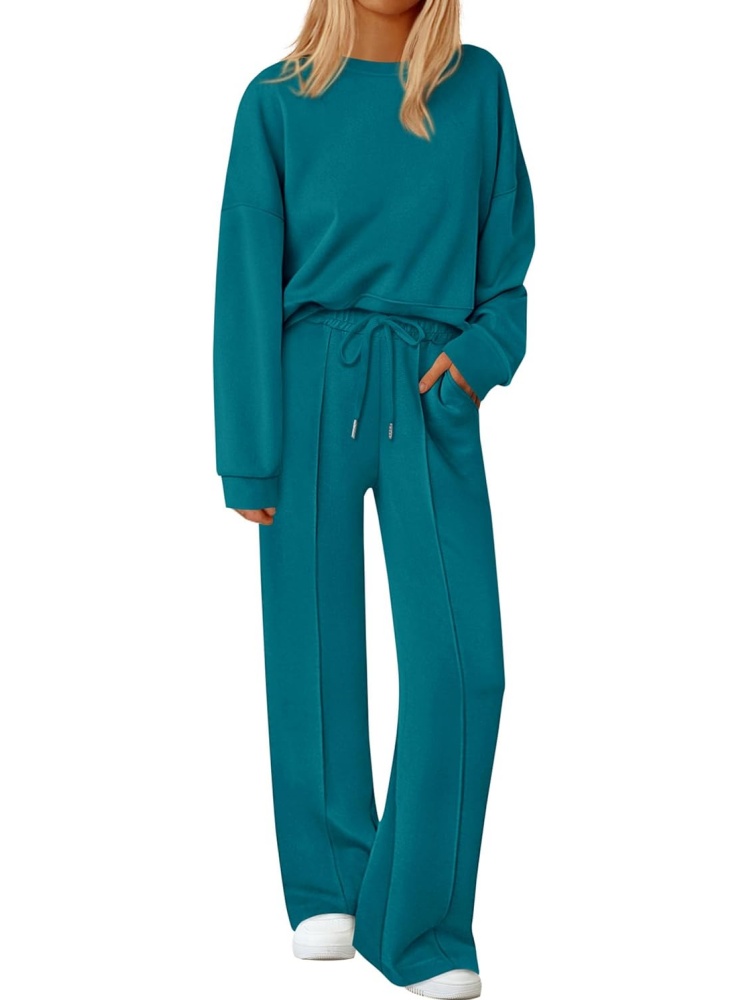 Womens Trendy Long Sleeve Sweatshirt Wide Leg Pants Loungewear Set