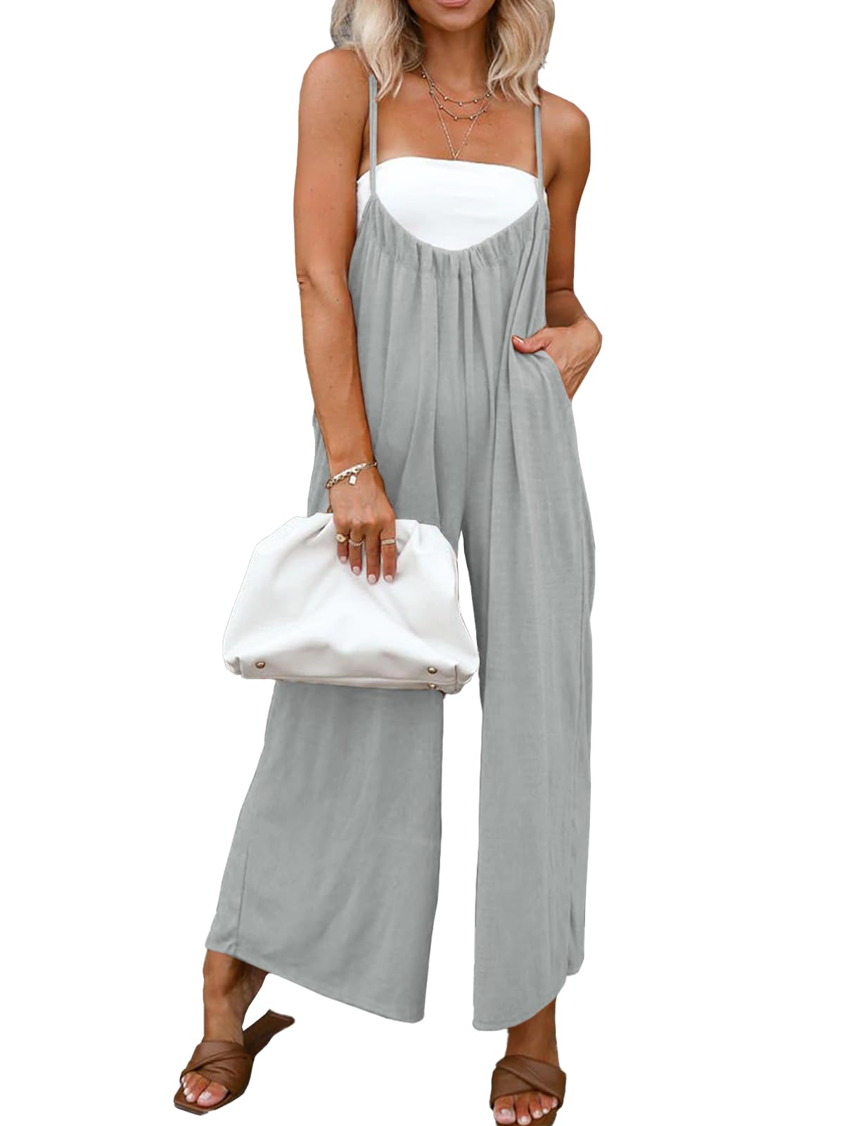 2024 Summer New Women's Adjustable Spaghetti Straps Wide Leg Baggy Overalls(40% OFF!!!)