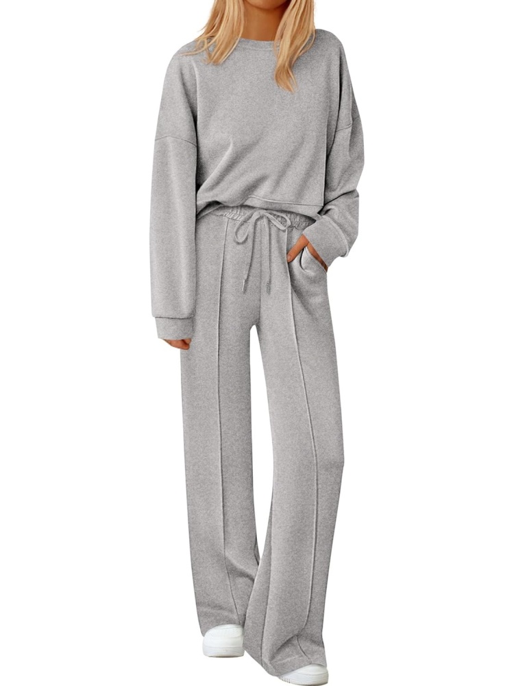 Womens Trendy Long Sleeve Sweatshirt Wide Leg Pants Loungewear Set