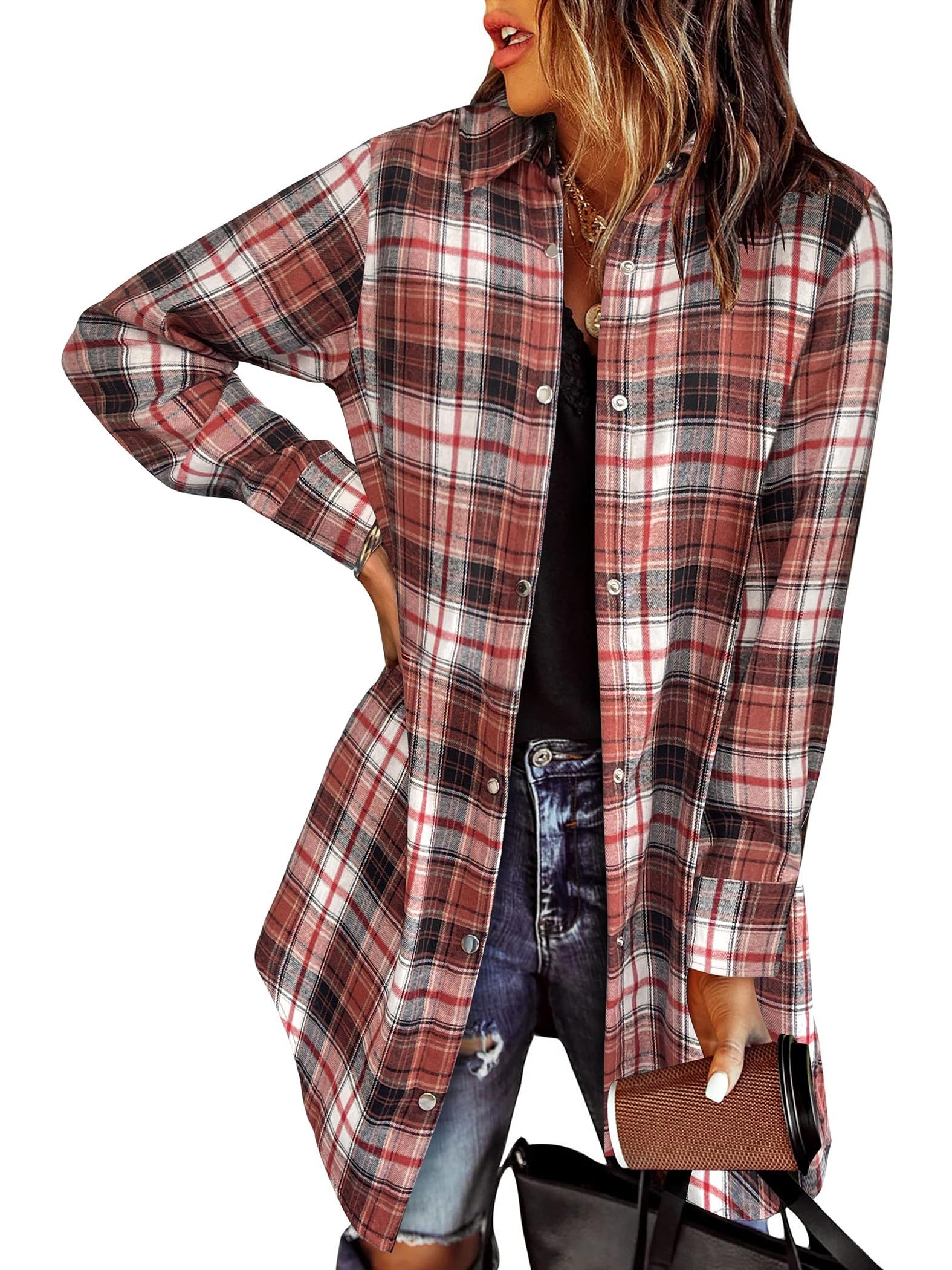 Women's Flannel Long Sleeve Plaid Button Down Shirts