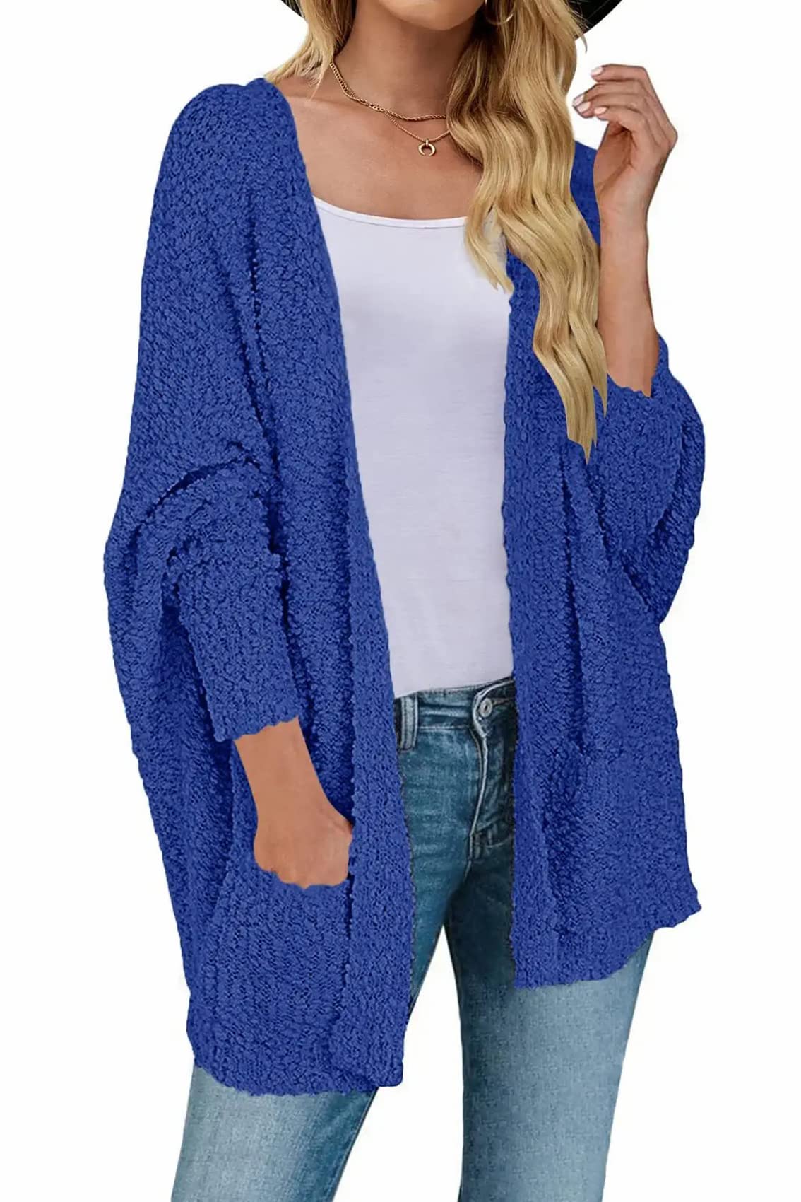 Women's 2024 Fall Winter Popcorn Long Sleeve Open Front Chunky Knit Oversized Cardigan Sweater Coat