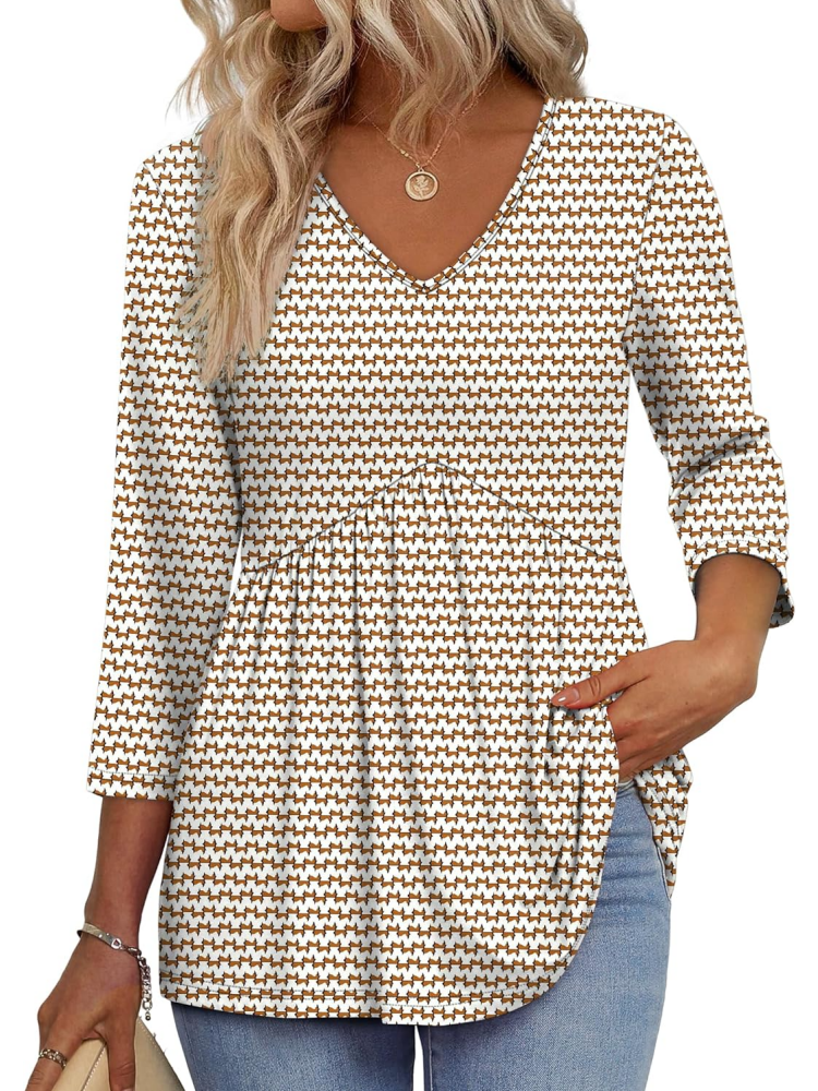 Women's V-Neck 3/4 Sleeve Babydoll Tunic Tops (BUY 2 FREE SHIPPING)