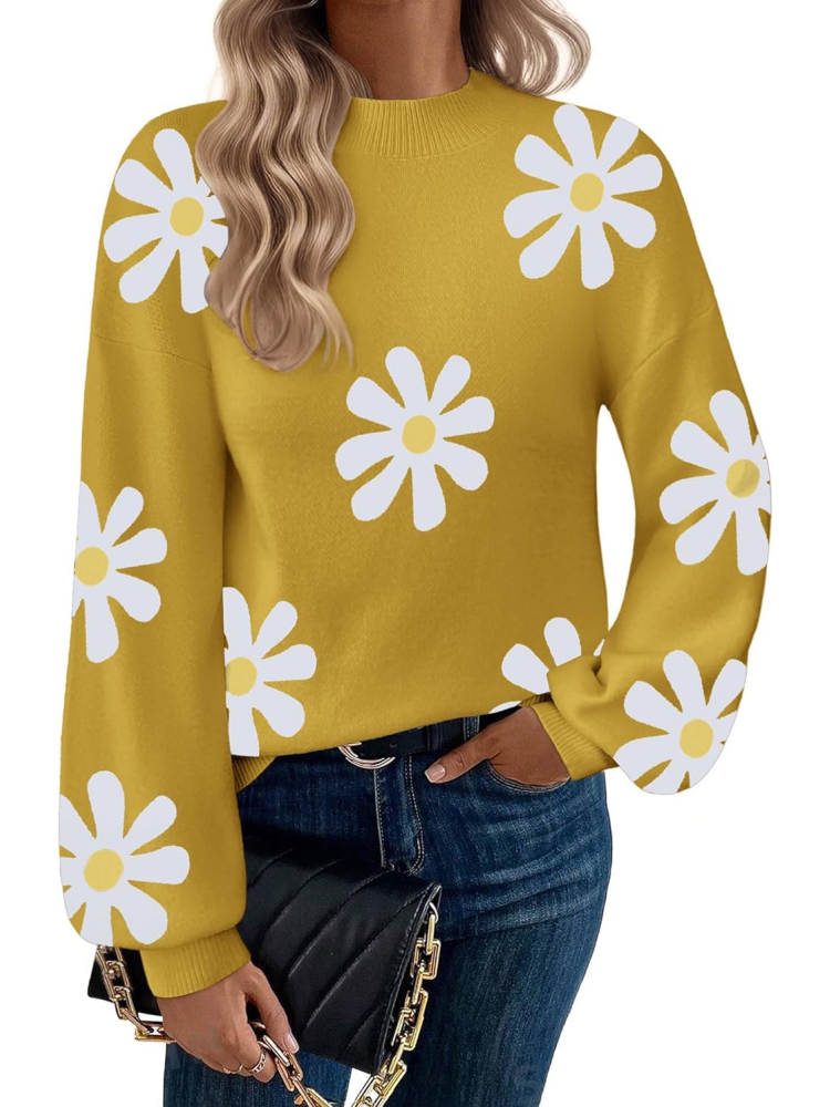 Women Long Sleeve Turtleneck Pullover Lantern Knit Sweater